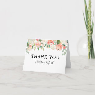 Peach coral greenery summer spring floral thank you card