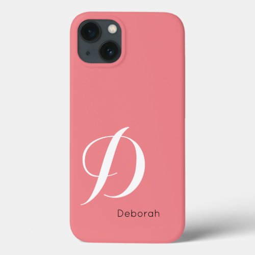 Peach Coral Minimalist Monogram Custom Name iPhone 13 Case