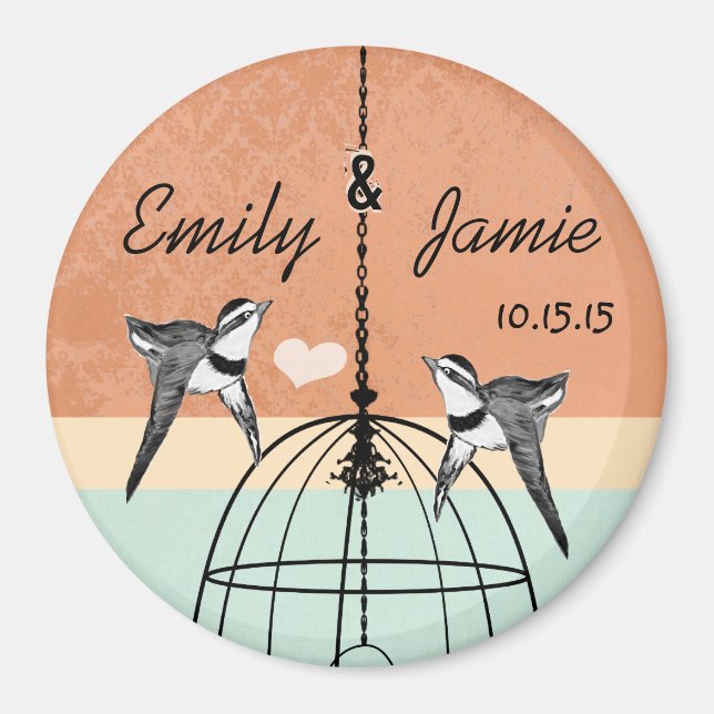Peach Coral Mint Birdcage Save the Date Wedding  Magnet (Front)