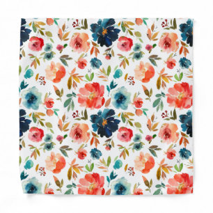 Peach Coral Navy Blue Floral Pocket Square Bandana