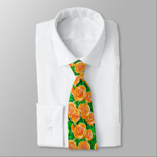 Peach / Coral Orange Watercolor Roses Neck Tie