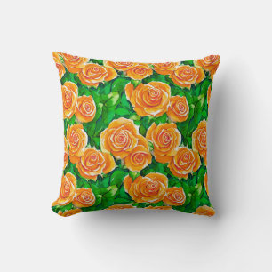 Peach / Coral Orange Watercolor Roses Throw Pillow
