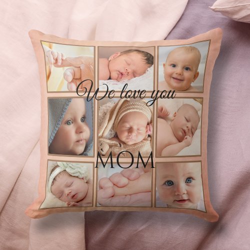 Peach Coral Painted Photo Collage Pillow