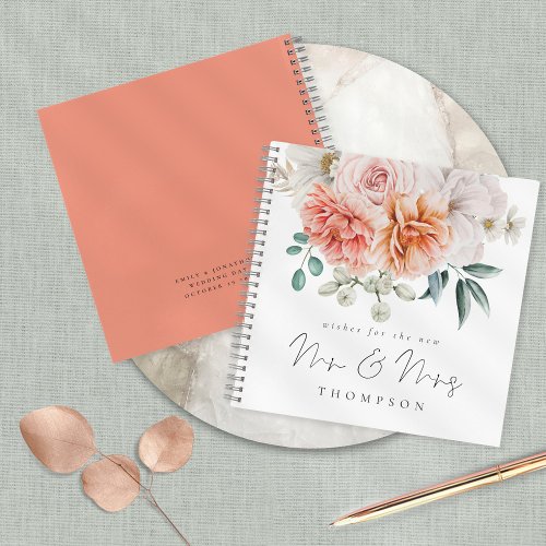 Peach Coral Peonies Wishes New Mr Mrs Guest Book