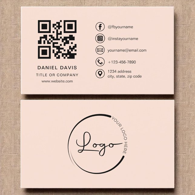 Peach Coral Professional Company Logo QR Code  Business Card (Creator Uploaded)