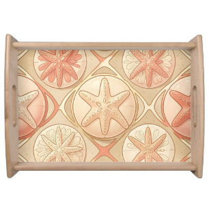 Peach Coral Starfish and Sand Dollar Serving Tray