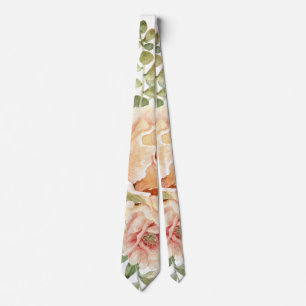 Peach coral watercolor cactus flowers, succulent n neck tie
