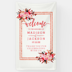 Peach & Coral Watercolor Floral Wedding Welcome Banner