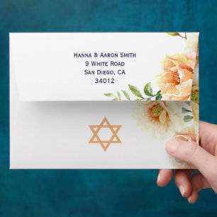 Peach coral watercolor flowers floral Bat Mitzvah Envelope