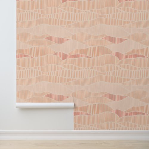 Peach Coral Waves Lines Wallpaper