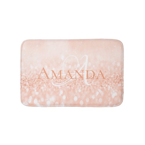 Peach Coral White Pastel Glitter Name Monogram Bath Mat