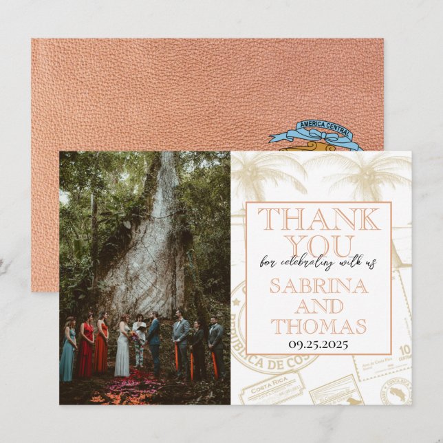 Peach Costa Rica Wedding Photo Thank You (Front/Back)