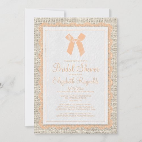 Peach Country Burlap Bridal Shower Invitations