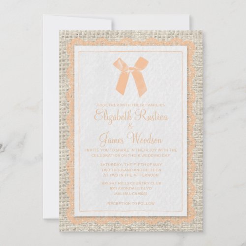Peach Country Burlap Wedding Invitations