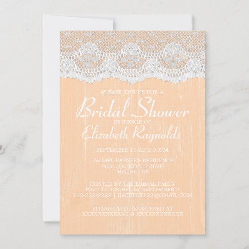 Peach Country Lace Bridal Shower Invitations