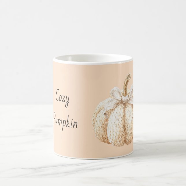 Peach Cozy Pumpkin with Bow Coffee Mug (Center)