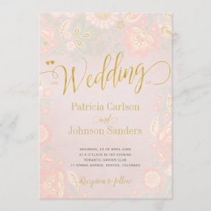 Peach Cream and Blush Spring Gold Script Wedding Invitation