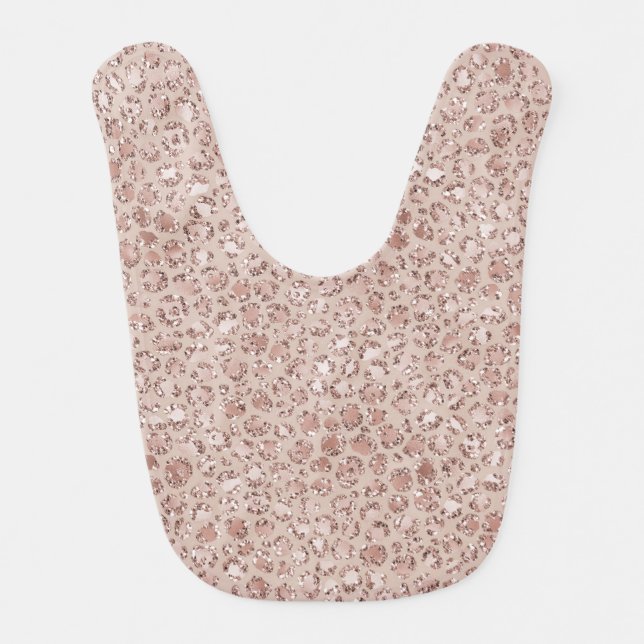 Peach Cream Blush Leopard Print Glitter   Baby Bib (Front)