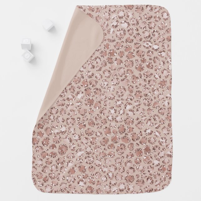 Peach Cream Blush Leopard Print Glitter          Baby Blanket (In Situ)