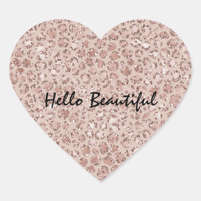 Peach Cream Blush Leopard Print Glitter       Heart Sticker (Front)