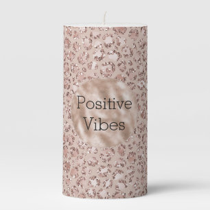 Peach Cream Blush Leopard Print Glitter  Pillar Candle