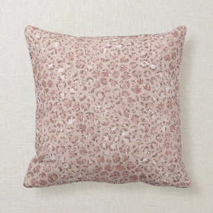 Peach Cream Blush Leopard Print Glitter Throw Pillow
