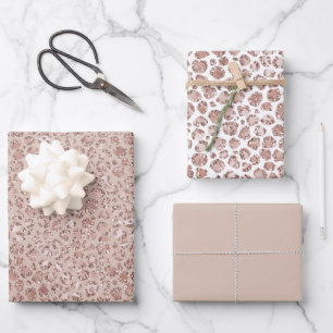 Peach Cream Blush Leopard Print Glitter Wrapping Paper Sheets