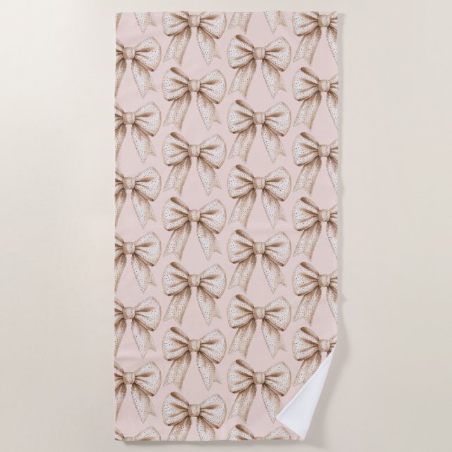 Peach Cream Bow Birthday Beach Towel (Front)