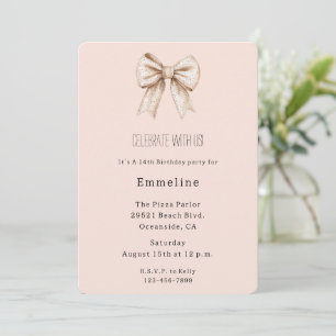 Peach Cream Bow Birthday Invitation