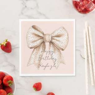 Peach Cream Bow Birthday Napkins