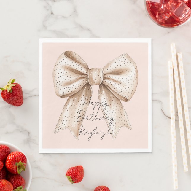 Peach Cream Bow Birthday Napkins (Insitu)