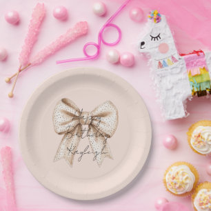 Peach Cream Bow Birthday Paper Plates