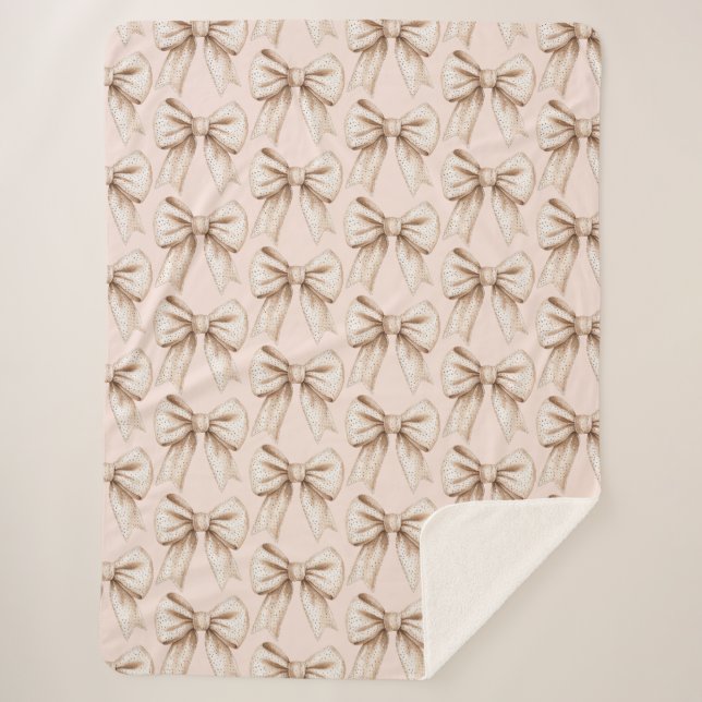 Peach Cream Bow Birthday Sherpa Blanket (Front)