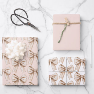 Peach Cream Bow Birthday Wrapping Paper Sheets