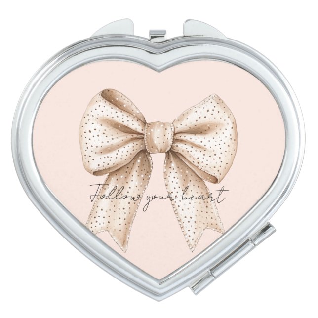 Peach Cream Bow Compact Mirror (Front)