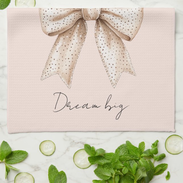 Peach Cream Bow Kitchen Towel (Folded)