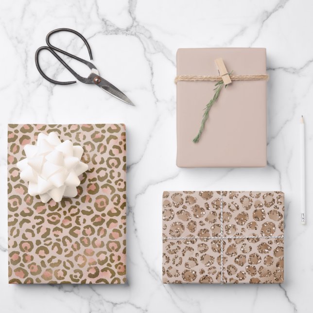 Peach Cream Brown Leopard Print Wrapping Paper Sheets (Front)
