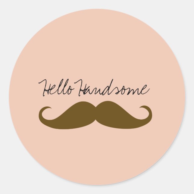 Peach Cream Brown Mustache Classic Round Sticker (Front)