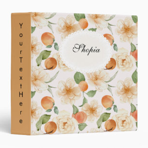 Peach & Cream Floral Binder Cover Elegant Design