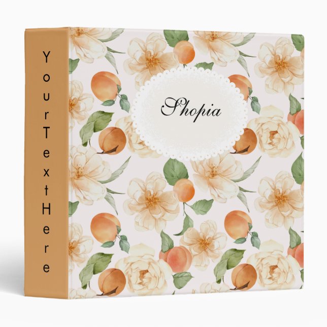 Peach & Cream Floral Binder Cover Elegant Design (Front/Spine)
