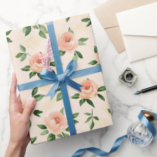 Peach Cream Floral Bridal Shower Wrapping Paper