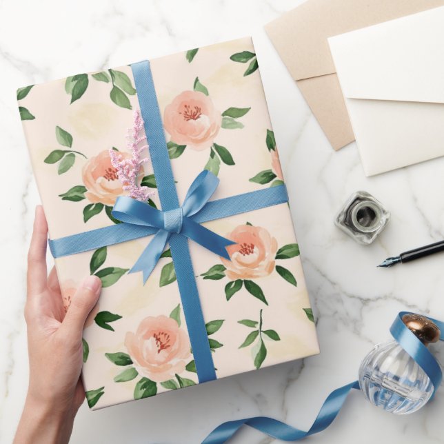 Peach Cream Floral Bridal Shower Wrapping Paper (Gifting)