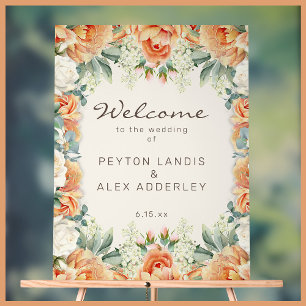 Peach Cream Floral Eucalyptus Wedding Welcome Acrylic Sign
