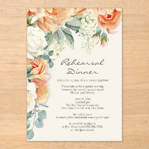 Peach Cream Floral Greenery Arch Rehearsal Dinner Acrylic Invitations