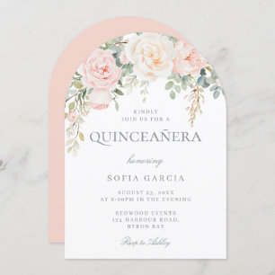 Peach & Cream Floral Quinceanera 15th Party Invitation