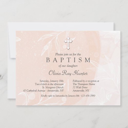 Peach Cream Floral Religious Invitation