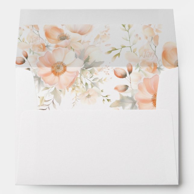 Peach Cream Floral Watercolor Wedding Envelope (Back (Bottom))