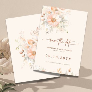 Peach Cream Floral Watercolor Wedding Save The Date by lesrubaweddings at Zazzle
