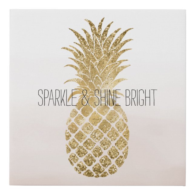 Peach Cream Glitter Glitzy Pineapple Sparkle       Faux Canvas Print (Front)
