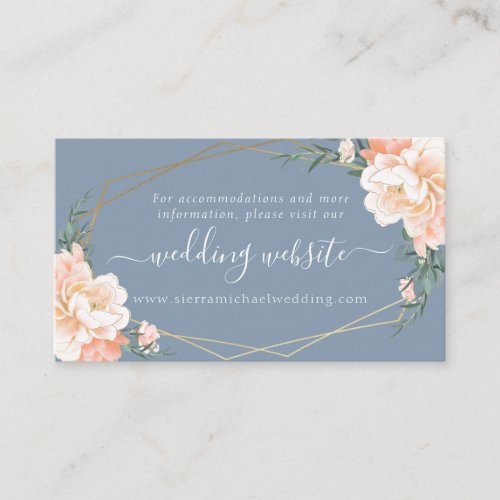 Peach Cream Gold Floral Dusty Blue Wedding Website Enclosure Card